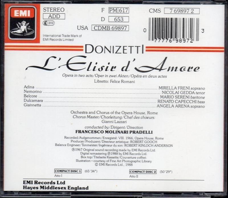 サブ画像1:ドニゼッティ:愛の妙薬 Mプラデッリ=OTOR; ゲッダ(T) フレーニ(S) 他 (CMS769897・2CD)ジャケット写真 サブ画像1:ドニゼッティ:愛の妙薬 Mプラデッリ=OTOR; ゲッダ(T) フレーニ(S) 他 (CMS769897・2CD)ジャケット写真
