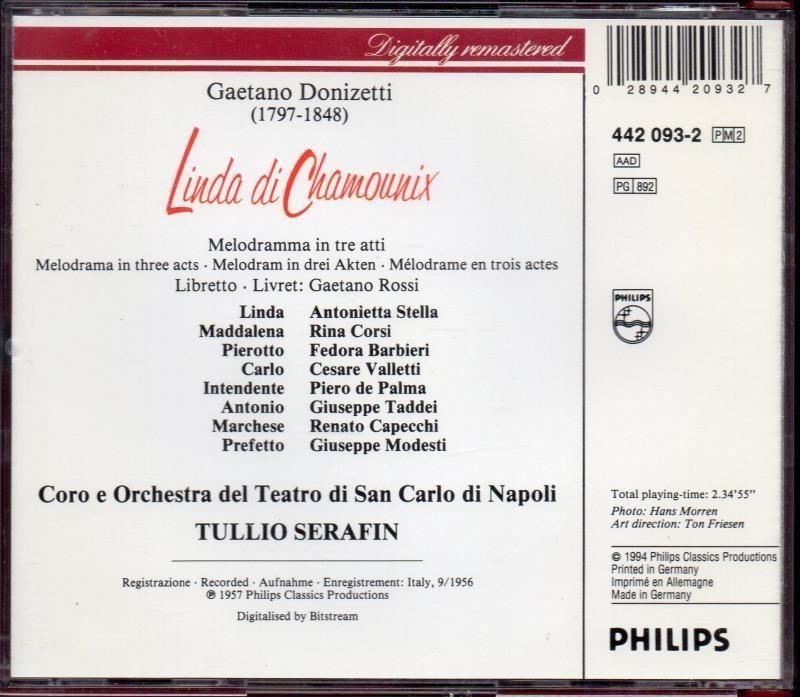 サブ画像1:ドニゼッティ:シャモニーのリンダ セラフィン=サン・カルロ; ステッラ(S) 他 (PHILIPS・2CD)ジャケット写真 サブ画像1:ドニゼッティ:シャモニーのリンダ セラフィン=サン・カルロ; ステッラ(S) 他 (PHILIPS・2CD)ジャケット写真