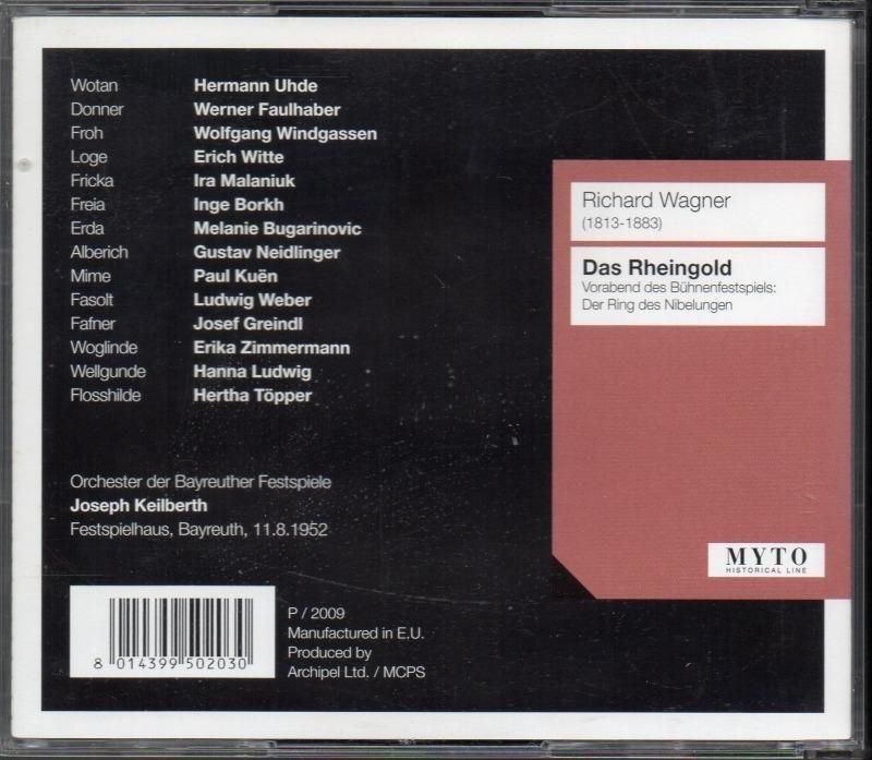 サブ画像1:ワーグナー:ラインの黄金 カイルベルト=バイロイト; ウーデ(Bs) 他 /L (MYTO・2CD)ジャケット写真 サブ画像1:ワーグナー:ラインの黄金 カイルベルト=バイロイト; ウーデ(Bs) 他 /L (MYTO・2CD)ジャケット写真
