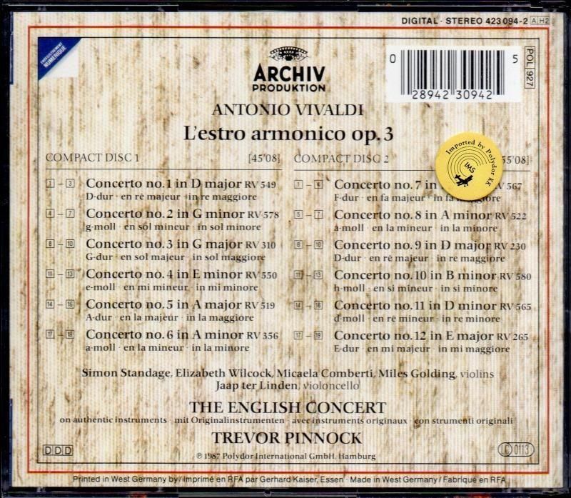 サブ画像1:ヴィヴァルディ:調和の霊感 ピノック=EC (ARCHIV・2CD)ジャケット写真 サブ画像1:ヴィヴァルディ:調和の霊感 ピノック=EC (ARCHIV・2CD)ジャケット写真