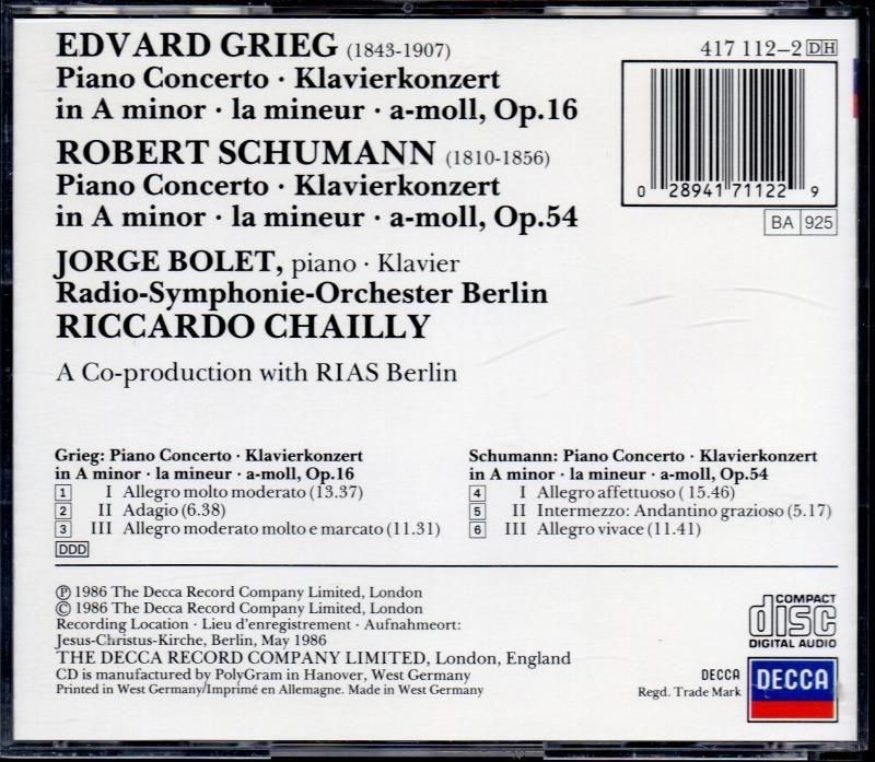 サブ画像1:グリーグ,シューマン:ピアノ協奏曲 ボレット(p) シャイー=RSOB (DECCA)
ジャケット写真 サブ画像1:グリーグ,シューマン:ピアノ協奏曲 ボレット(p) シャイー=RSOB (DECCA)
ジャケット写真