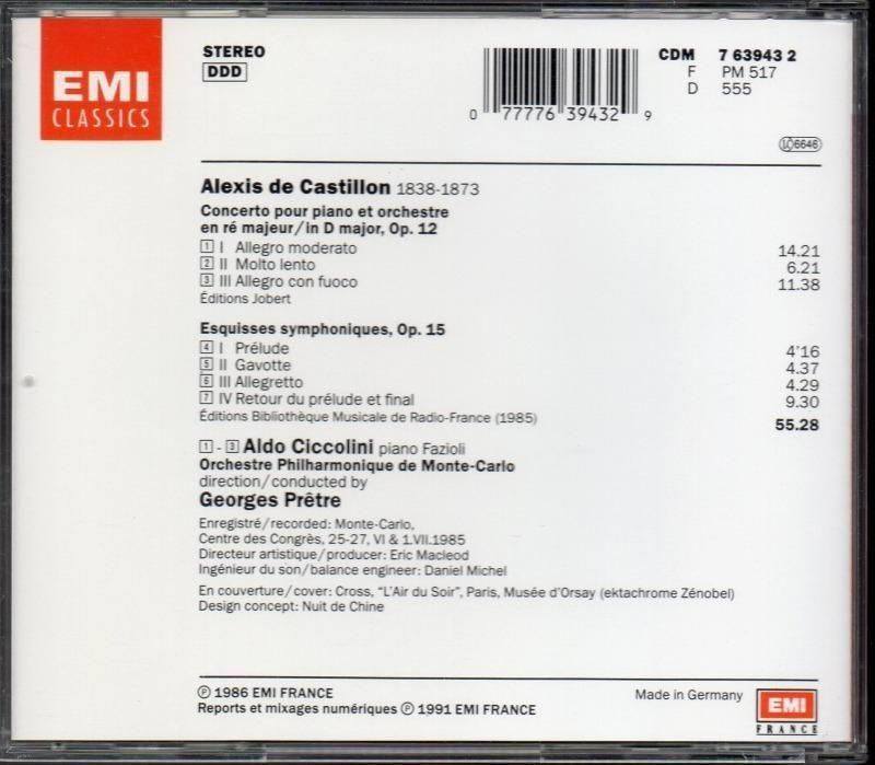 サブ画像1:カスティヨン:ピアノ協奏曲.交響的スケッチ チッコリーニ(p) プレートル=OPMC (CDM7639432)ジャケット写真 サブ画像1:カスティヨン:ピアノ協奏曲.交響的スケッチ チッコリーニ(p) プレートル=OPMC (CDM7639432)ジャケット写真