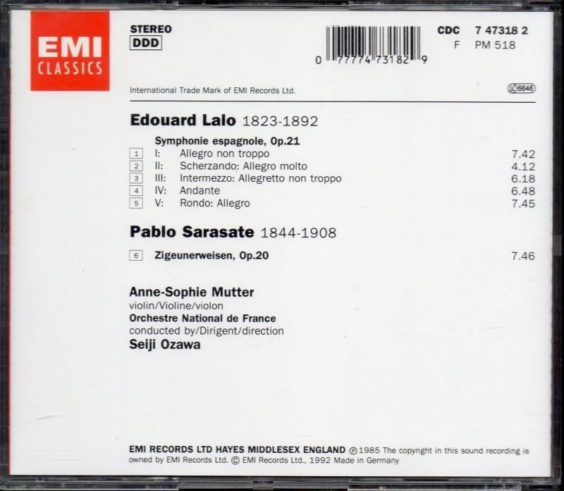 サブ画像1:ラロ:スペイン交響曲 他 ムター(vn) 小澤征爾=ONF (CDC7473182)ジャケット写真 サブ画像1:ラロ:スペイン交響曲 他 ムター(vn) 小澤征爾=ONF (CDC7473182)ジャケット写真