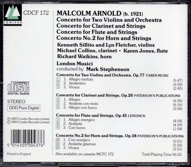 サブ画像1:アーノルド協奏曲集 (cl協, fl協, hrn協2番, 2vn協) スティーヴンソン=ロンドン・ムジチ 他 (CDCF172)ジャケット写真 サブ画像1:アーノルド協奏曲集 (cl協, fl協, hrn協2番, 2vn協) スティーヴンソン=ロンドン・ムジチ 他 (CDCF172)ジャケット写真