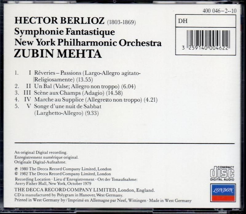 サブ画像1:ベルリオーズ:幻想交響曲 メータ=NYP (LONDON*4000462)ジャケット写真 サブ画像1:ベルリオーズ:幻想交響曲 メータ=NYP (LONDON*4000462)ジャケット写真