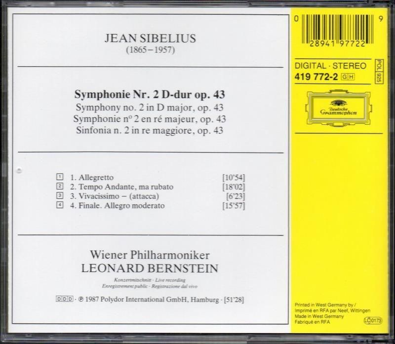 サブ画像1:シベリウス:交響曲第2番 バーンスタイン=WP /L (DG*4197722)ジャケット写真 サブ画像1:シベリウス:交響曲第2番 バーンスタイン=WP /L (DG*4197722)ジャケット写真