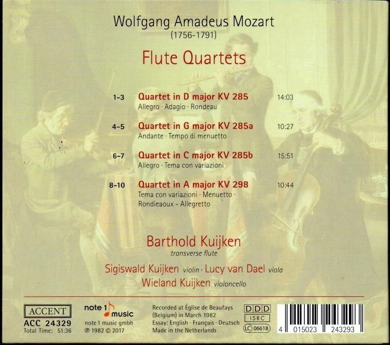 サブ画像1:モーツァルト:フルート四重奏曲全曲 Bクイケン(fl) 他 (ACC24329)ジャケット写真 サブ画像1:モーツァルト:フルート四重奏曲全曲 Bクイケン(fl) 他 (ACC24329)ジャケット写真