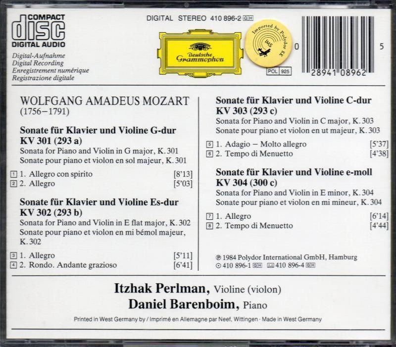サブ画像1:モーツァルト:vnソナタ K301〜304 パールマン(vn) バレンボイム(p) (DG)ジャケット写真 サブ画像1:モーツァルト:vnソナタ K301〜304 パールマン(vn) バレンボイム(p) (DG)ジャケット写真