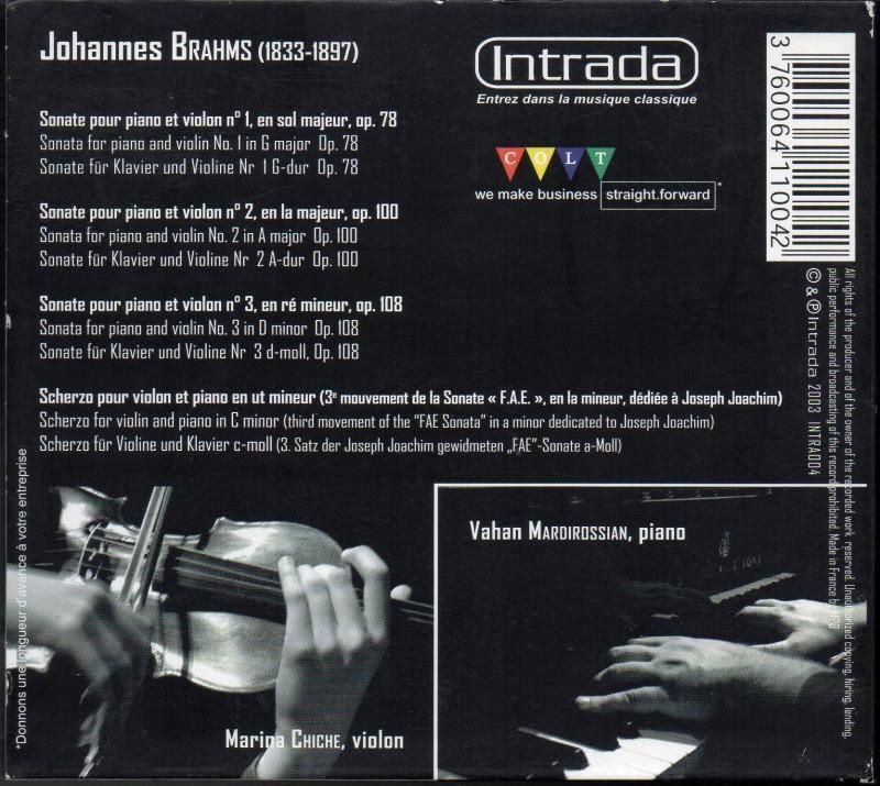 サブ画像1:ブラームス:ヴァイオリン・ソナタ全曲 シシュ(vn) マルディロシアン(p) (INTRA004)ジャケット写真 サブ画像1:ブラームス:ヴァイオリン・ソナタ全曲 シシュ(vn) マルディロシアン(p) (INTRA004)ジャケット写真
