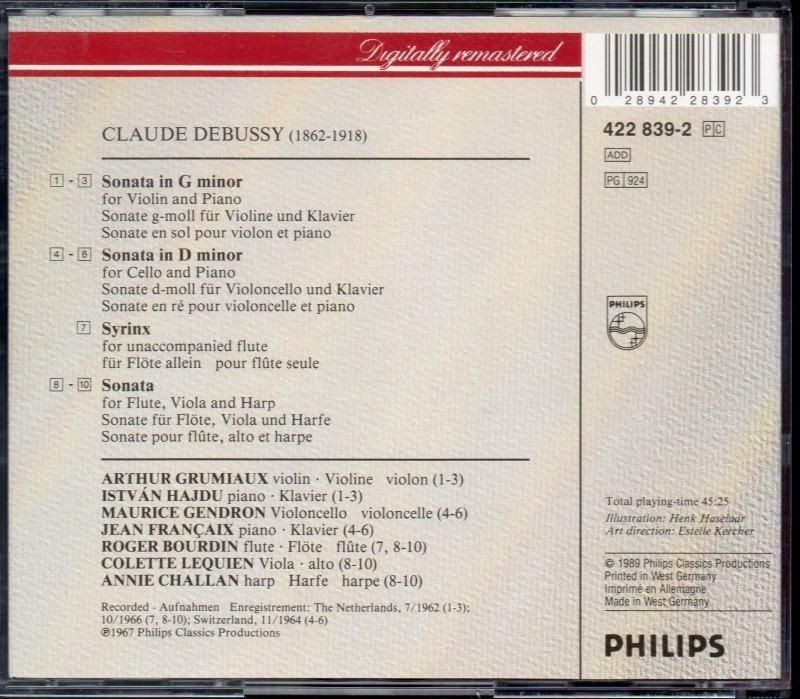 サブ画像1:ドビュッシー:3つのソナタ,シランクス グリュミオー(vn) ジャンドロン(vc) ブルダン(fl) 他 (PHILIPS)ジャケット写真 サブ画像1:ドビュッシー:3つのソナタ,シランクス グリュミオー(vn) ジャンドロン(vc) ブルダン(fl) 他 (PHILIPS)ジャケット写真