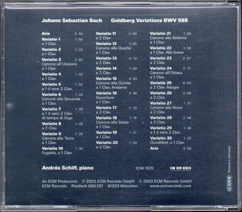 サブ画像1:バッハ:ゴルトベルク変奏曲 シフ(p) 01年L (ECM1825)ジャケット写真 サブ画像1:バッハ:ゴルトベルク変奏曲 シフ(p) 01年L (ECM1825)ジャケット写真