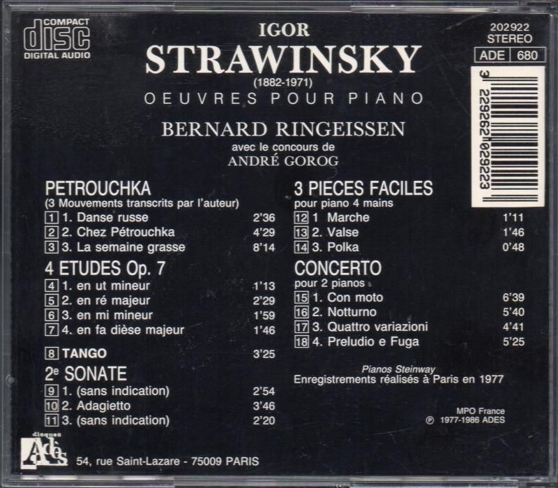 サブ画像1:ストラヴィンスキー:ピアノ作品集 リンガイセン, ゴログ(p) (ADES)ジャケット写真 サブ画像1:ストラヴィンスキー:ピアノ作品集 リンガイセン, ゴログ(p) (ADES)ジャケット写真