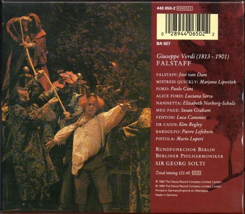サブ画像1:▽ヴェルディ:ファルスタッフ ショルティ=BP; ヴァン・ダム(Bs) 他 /L (DECCA・2CD)ジャケット写真 サブ画像1:▽ヴェルディ:ファルスタッフ ショルティ=BP; ヴァン・ダム(Bs) 他 /L (DECCA・2CD)ジャケット写真