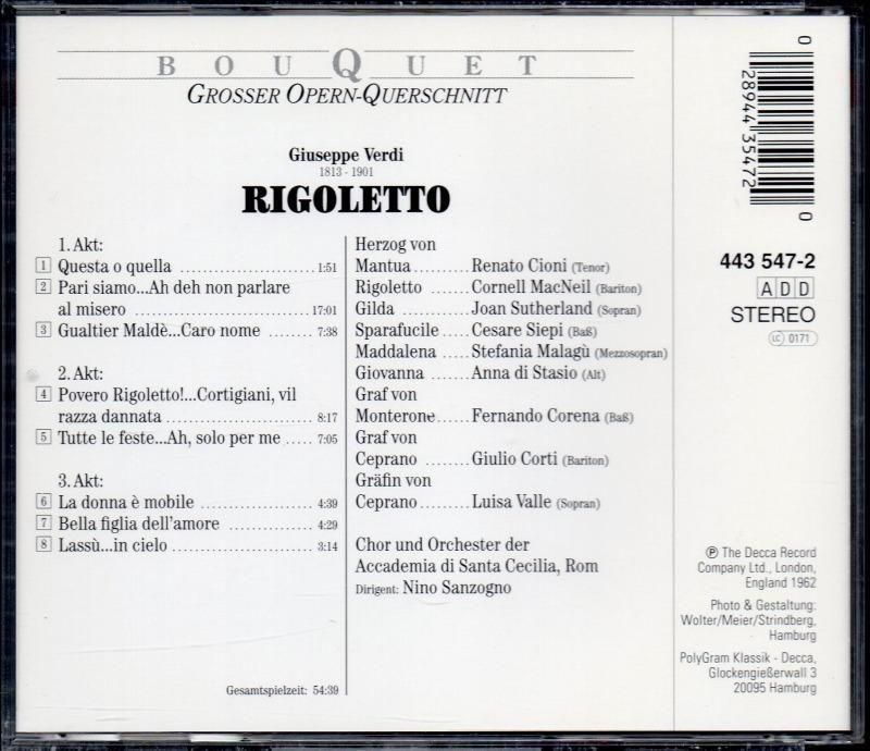サブ画像1:ヴェルディ:リゴレット 抜粋 サンツォーニョ=OASC;マクニール(Br) サザーランド(S) 他 (DECCA)ジャケット写真 サブ画像1:ヴェルディ:リゴレット 抜粋 サンツォーニョ=OASC;マクニール(Br) サザーランド(S) 他 (DECCA)ジャケット写真