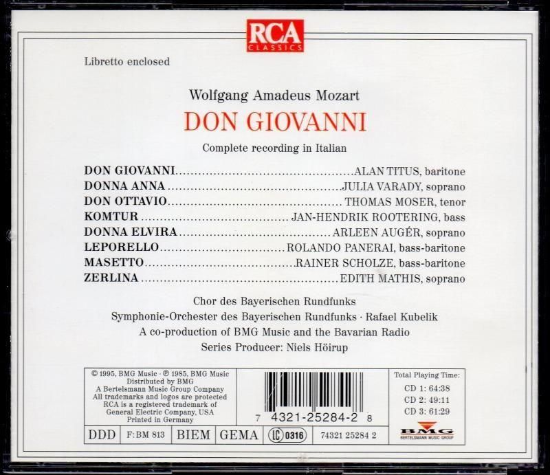 サブ画像1:モーツァルト:ドン・ジョヴァンニ クーベリック=SOBR; タイタス(Bs) 他 (RCA・3CD)ジャケット写真 サブ画像1:モーツァルト:ドン・ジョヴァンニ クーベリック=SOBR; タイタス(Bs) 他 (RCA・3CD)ジャケット写真