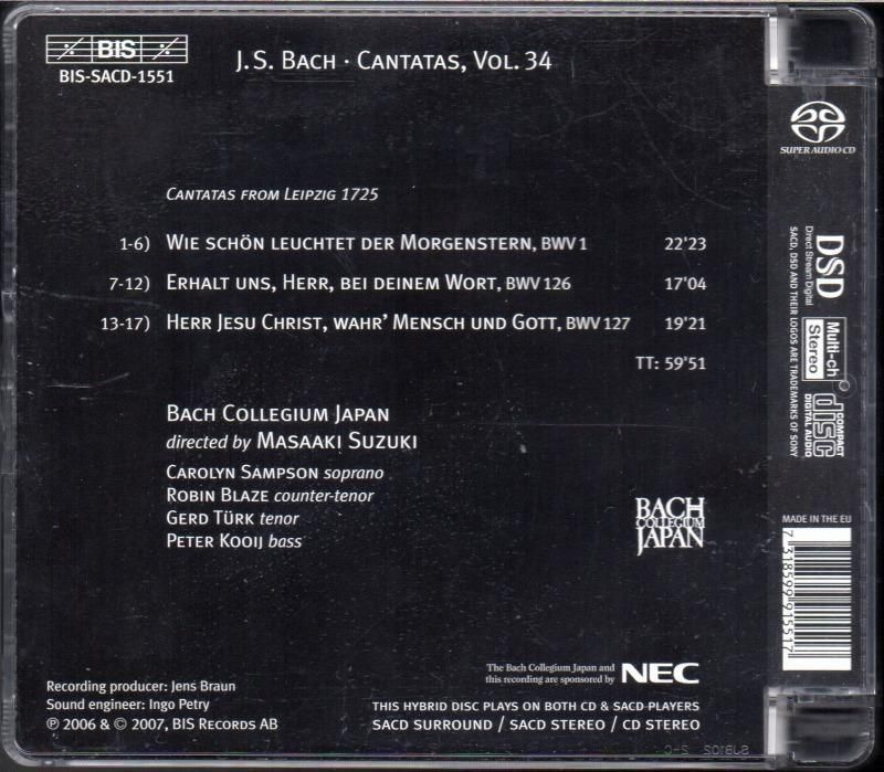 サブ画像1:{SACD-HYBR} バッハ:カンタータ第1, 126, 127番 鈴木雅明=BCJ 他 (BIS-SACD-1551)ジャケット写真 サブ画像1:{SACD-HYBR} バッハ:カンタータ第1, 126, 127番 鈴木雅明=BCJ 他 (BIS-SACD-1551)ジャケット写真