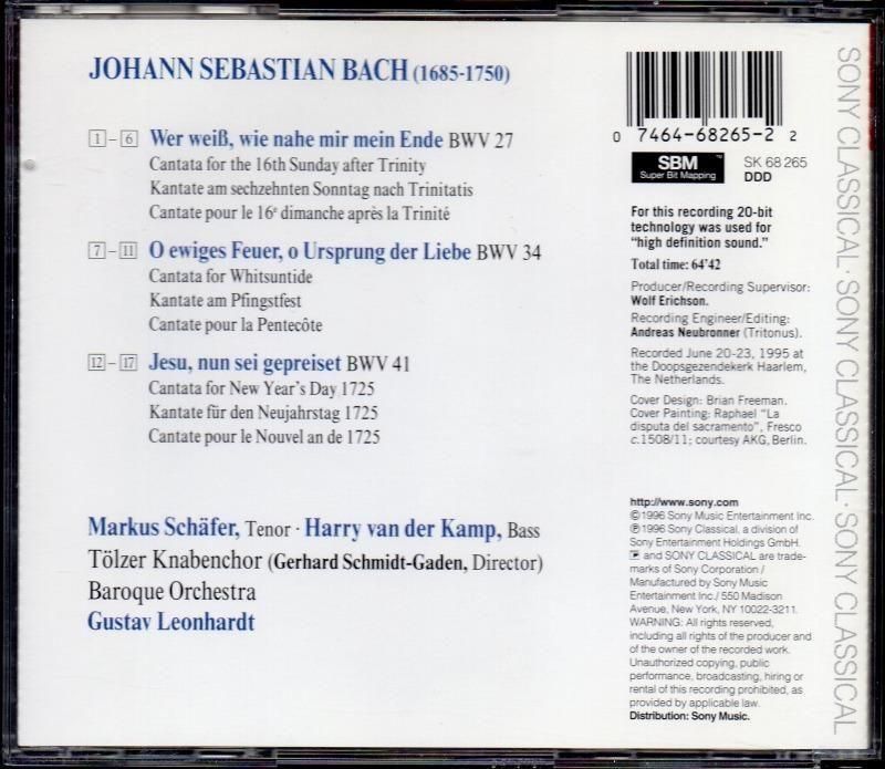 サブ画像1:バッハ:カンタータ第27, 34, 41番 レオンハルト=バロックo 他 (SK68265)ジャケット写真 サブ画像1:バッハ:カンタータ第27, 34, 41番 レオンハルト=バロックo 他 (SK68265)ジャケット写真