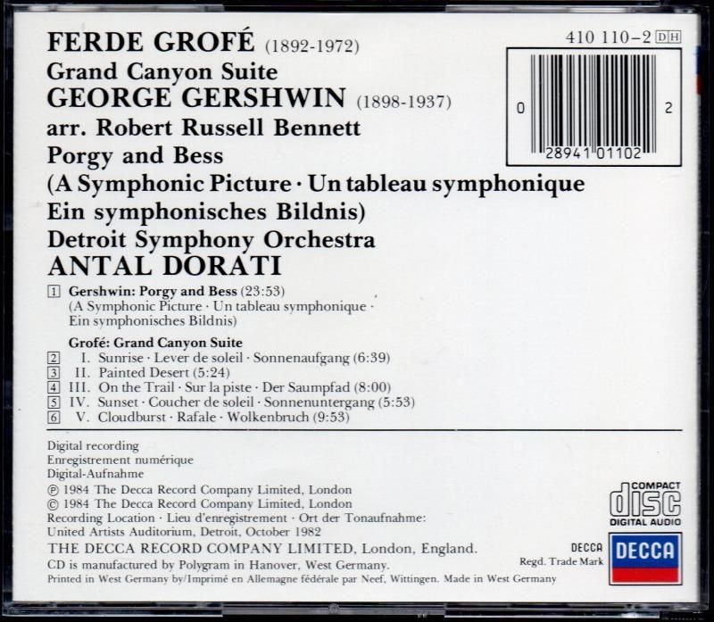 サブ画像1:グローフェ:グランド・キャニオン,ガーシュウィン:ポーギーとベス ドラティ=Det (DECCA)ジャケット写真 サブ画像1:グローフェ:グランド・キャニオン,ガーシュウィン:ポーギーとベス ドラティ=Det (DECCA)ジャケット写真