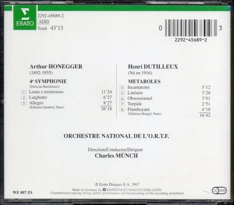 サブ画像1:オネゲル:交響曲第4番,デュティユー:メタボール ミュンシュ=ORTF (ERATO)ジャケット写真 サブ画像1:オネゲル:交響曲第4番,デュティユー:メタボール ミュンシュ=ORTF (ERATO)ジャケット写真