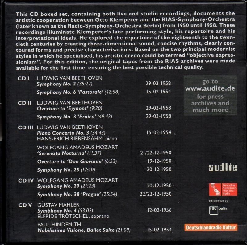 サブ画像1:クレンペラー RIAS録音集 1950〜58年 ベートーヴェン,モーツァルト 他 (AUDITE・5CD)ジャケット写真 サブ画像1:クレンペラー RIAS録音集 1950〜58年 ベートーヴェン,モーツァルト 他 (AUDITE・5CD)ジャケット写真