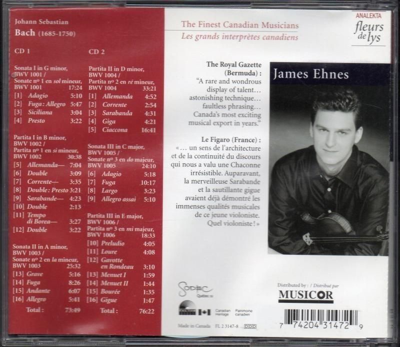 サブ画像1:バッハ:無伴奏vnソナタとパルティータ全曲 エームス(vn) (FL23147・2CD)ジャケット写真 サブ画像1:バッハ:無伴奏vnソナタとパルティータ全曲 エームス(vn) (FL23147・2CD)ジャケット写真