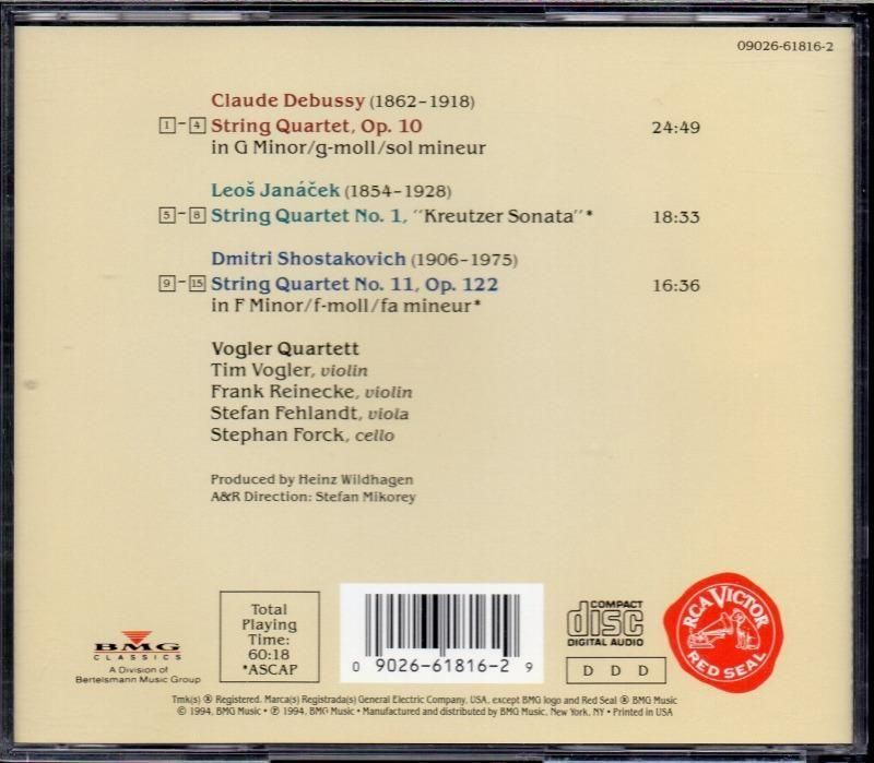 サブ画像1:ドビュッシー,ヤナーチェク(第1番),ショスタコ(第11番):弦楽四重奏曲 フォーグラーQ (RCA)ジャケット写真 サブ画像1:ドビュッシー,ヤナーチェク(第1番),ショスタコ(第11番):弦楽四重奏曲 フォーグラーQ (RCA)ジャケット写真