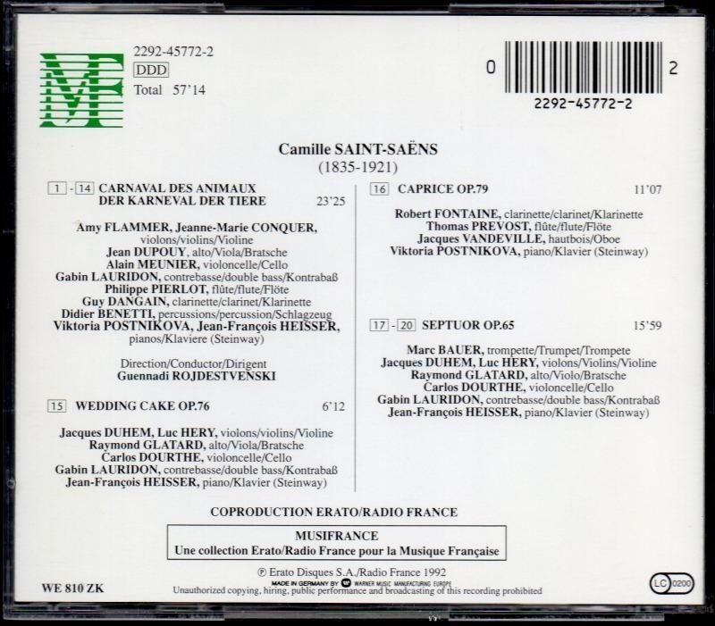 サブ画像1:サン=サーンス:動物の謝肉祭,七重奏曲 他 ロジェストヴェンスキー, ポストニコワ, エッセール 他 (ERATO)ジャケット写真 サブ画像1:サン=サーンス:動物の謝肉祭,七重奏曲 他 ロジェストヴェンスキー, ポストニコワ, エッセール 他 (ERATO)ジャケット写真