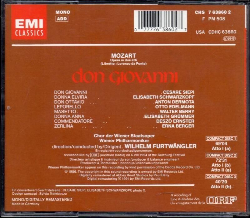 サブ画像1:モーツァルト:ドン・ジョヴァンニ フルトヴェングラー=WP; シエピ(Bs) 他 /54年L (CHS7638602・3CD)*ジャケット写真 サブ画像1:モーツァルト:ドン・ジョヴァンニ フルトヴェングラー=WP; シエピ(Bs) 他 /54年L (CHS7638602・3CD)*ジャケット写真