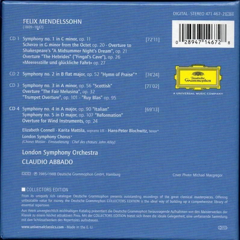 サブ画像1:メンデルスゾーン:交響曲全集,序曲集 他 アバド=LSO 他 (DG・4CD)ジャケット写真 サブ画像1:メンデルスゾーン:交響曲全集,序曲集 他 アバド=LSO 他 (DG・4CD)ジャケット写真