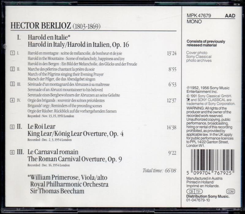 サブ画像1:ベルリオース:イタリアのハロルド 他 ビーチャム=RPO,プリムローズ(va) (MPK47679)ジャケット写真 サブ画像1:ベルリオース:イタリアのハロルド 他 ビーチャム=RPO,プリムローズ(va) (MPK47679)ジャケット写真
