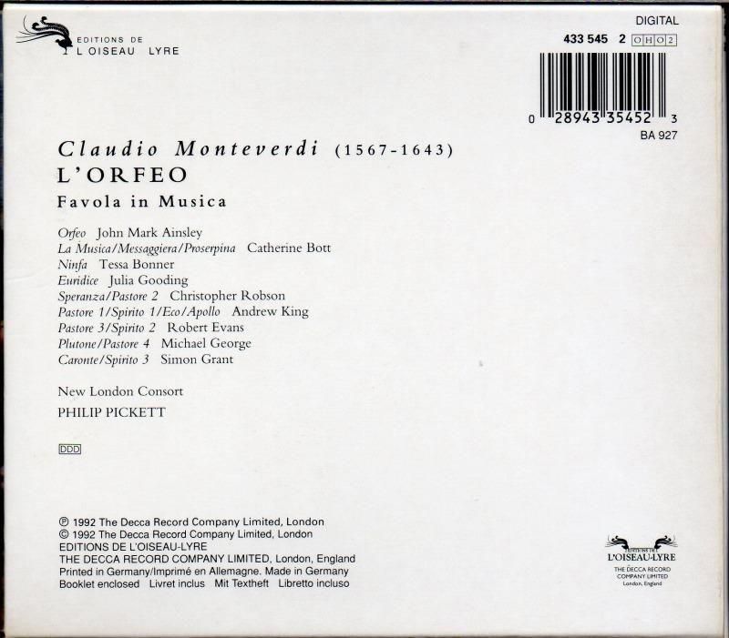 サブ画像1:▽モンテヴェルディ:オルフェオ ピケット=NLC; エインズリー(T) 他 (L'oi・2CD)ジャケット写真 サブ画像1:▽モンテヴェルディ:オルフェオ ピケット=NLC; エインズリー(T) 他 (L'oi・2CD)ジャケット写真