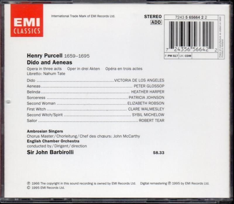 サブ画像1:パーセル:ディドとエネアス バルビローリ=ECO; ロス・アンヘレス(S) 他 (EMI)ジャケット写真 サブ画像1:パーセル:ディドとエネアス バルビローリ=ECO; ロス・アンヘレス(S) 他 (EMI)ジャケット写真