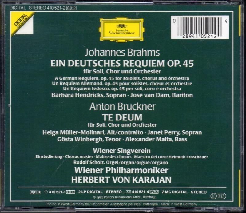 サブ画像1:ブラームス:ドイツ・レクイエム,ブルックナー:テ・デウム カラヤン=BP 他 (DG・2CD)ジャケット写真 サブ画像1:ブラームス:ドイツ・レクイエム,ブルックナー:テ・デウム カラヤン=BP 他 (DG・2CD)ジャケット写真