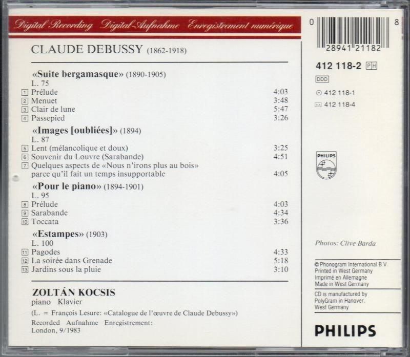 サブ画像1:ドビュッシー:ベルガマスク組曲,ピアノのために,版画 他 コチシュ(p) (PHILIPS)ジャケット写真 サブ画像1:ドビュッシー:ベルガマスク組曲,ピアノのために,版画 他 コチシュ(p) (PHILIPS)ジャケット写真