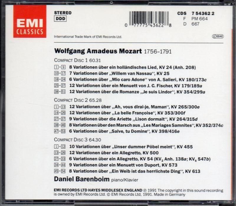 サブ画像1:モーツァルト:ピアノのための変奏曲全集 バレンボイム(p) (CMS754362・3CD)ジャケット写真 サブ画像1:モーツァルト:ピアノのための変奏曲全集 バレンボイム(p) (CMS754362・3CD)ジャケット写真