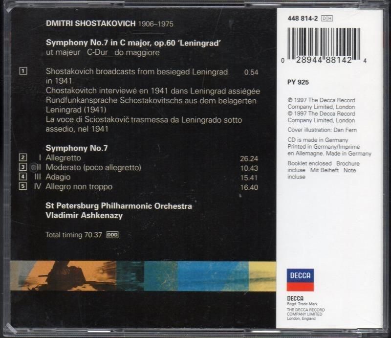 サブ画像1:ショスタコーヴィチ:交響曲第7番 アシュケナージ=SPPO (DECCA)ジャケット写真 サブ画像1:ショスタコーヴィチ:交響曲第7番 アシュケナージ=SPPO (DECCA)ジャケット写真
