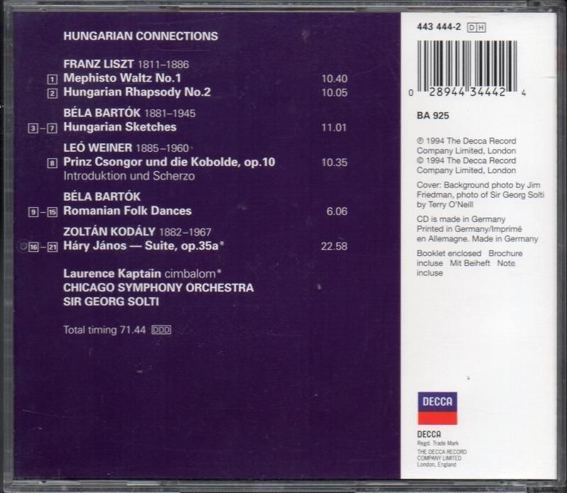 サブ画像1:<ハンガリアン・コネクションズ> リスト, コダーイ 他 ショルティ=CSO (DECCA)ジャケット写真 サブ画像1:<ハンガリアン・コネクションズ> リスト, コダーイ 他 ショルティ=CSO (DECCA)ジャケット写真