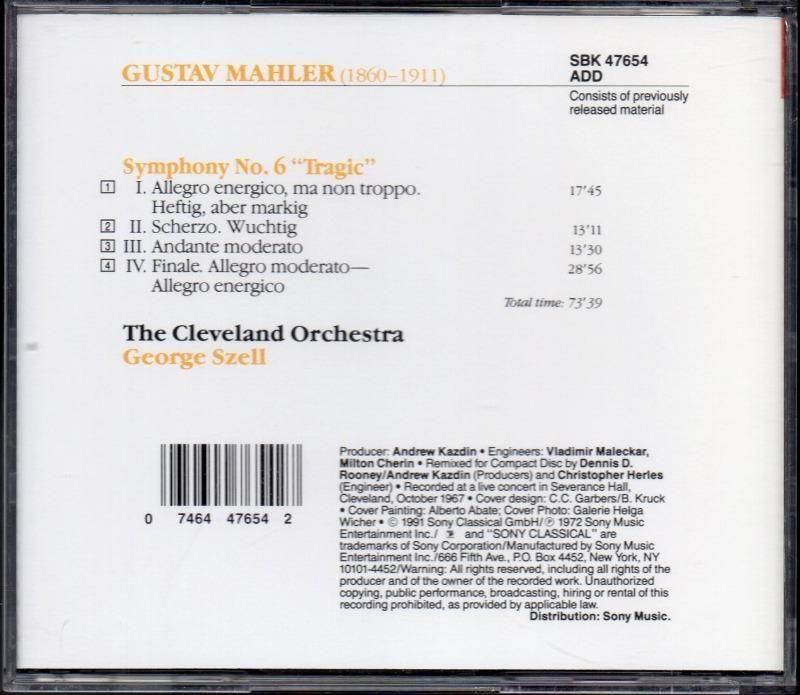 サブ画像1:マーラー:交響曲第6番 セル=クリーヴランドo /L (SBK47654)ジャケット写真 サブ画像1:マーラー:交響曲第6番 セル=クリーヴランドo /L (SBK47654)ジャケット写真
