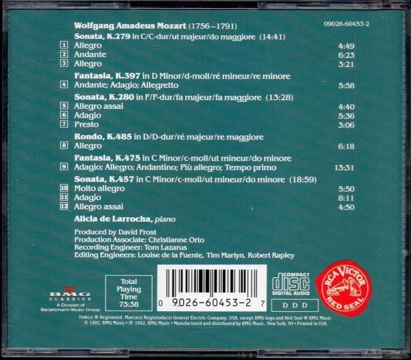 サブ画像1:モーツァルト:ピアノ・ソナタ K.279, 280, 457,2つの幻想曲 他 ラローチャ(p) (RCA)ジャケット写真 サブ画像1:モーツァルト:ピアノ・ソナタ K.279, 280, 457,2つの幻想曲 他 ラローチャ(p) (RCA)ジャケット写真