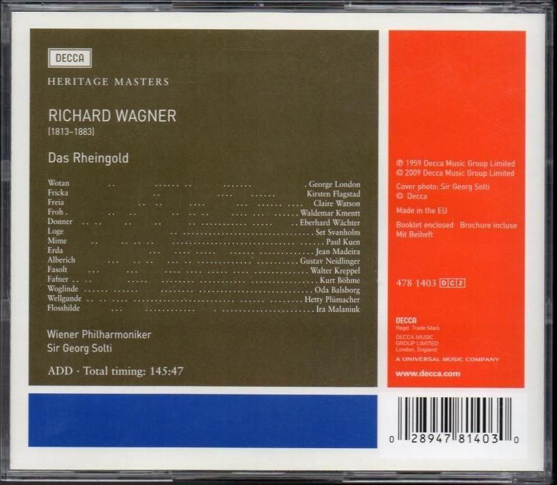 サブ画像1:ワーグナー:ラインの黄金 ショルティ=WP; ロンドン(Br) 他 (DECCA・2CD)ジャケット写真 サブ画像1:ワーグナー:ラインの黄金 ショルティ=WP; ロンドン(Br) 他 (DECCA・2CD)ジャケット写真