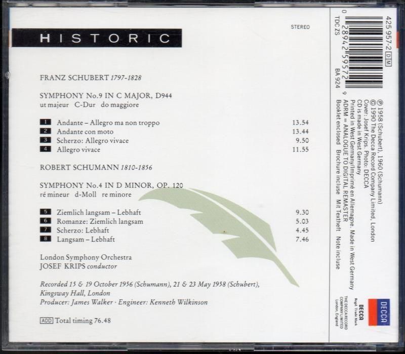 サブ画像1:シューベルト:グレイト,シューマン:交響曲第4番 クリップス=LSO (DECCA)ジャケット写真 サブ画像1:シューベルト:グレイト,シューマン:交響曲第4番 クリップス=LSO (DECCA)ジャケット写真