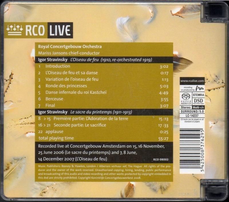 サブ画像1:{SACD-HYBR} ストラヴィンスキー:火の鳥,春の祭典 ヤンソンス=KCO /L (RCO08002)ジャケット写真 サブ画像1:{SACD-HYBR} ストラヴィンスキー:火の鳥,春の祭典 ヤンソンス=KCO /L (RCO08002)ジャケット写真