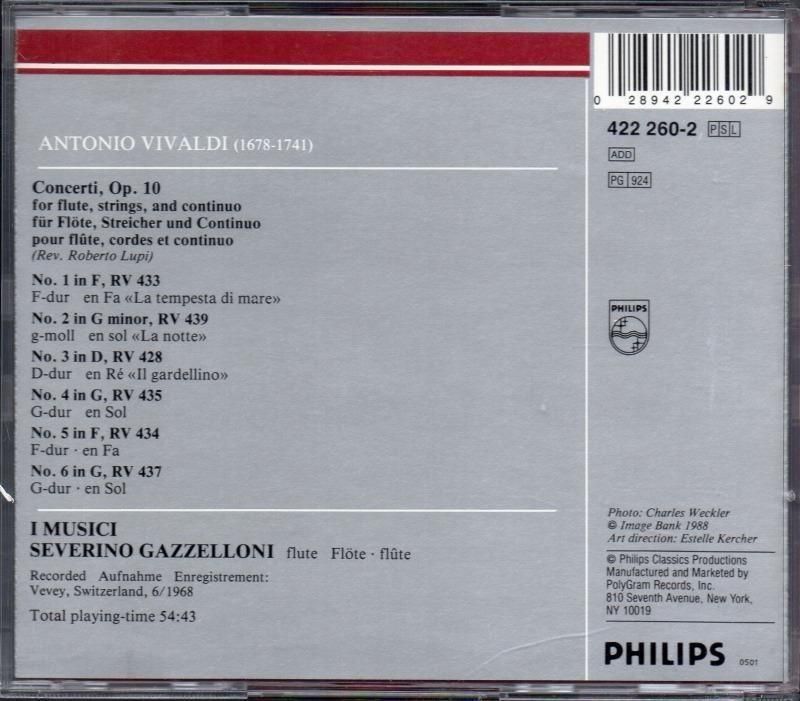 サブ画像1:ヴィヴァルディ:フルート協奏曲集 ガッゼローニ(fl) イ・ムジチ (PHILIPS)ジャケット写真 サブ画像1:ヴィヴァルディ:フルート協奏曲集 ガッゼローニ(fl) イ・ムジチ (PHILIPS)ジャケット写真