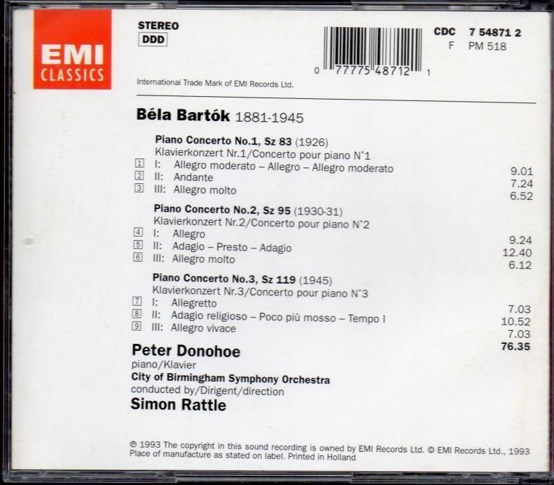 サブ画像1:バルトーク:ピアノ協奏曲全曲 ドノホー(p) ラトル=CBSO (CDC7548712)ジャケット写真 サブ画像1:バルトーク:ピアノ協奏曲全曲 ドノホー(p) ラトル=CBSO (CDC7548712)ジャケット写真