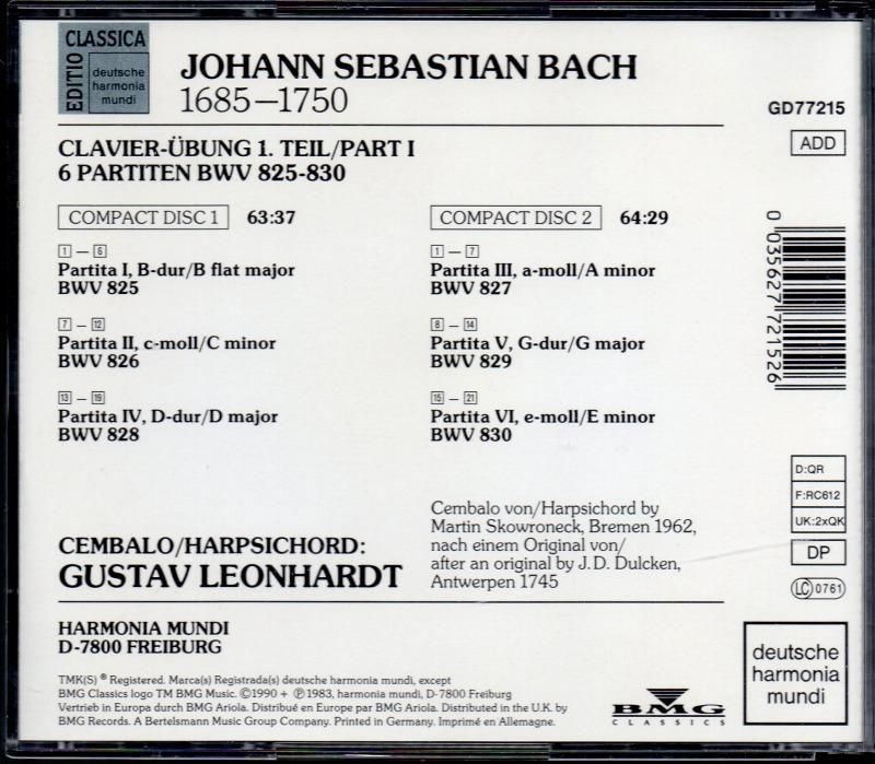 サブ画像1:バッハ:パルティータ全曲 レオンハルト(cemb) (GD77215・2CD)ジャケット写真 サブ画像1:バッハ:パルティータ全曲 レオンハルト(cemb) (GD77215・2CD)ジャケット写真