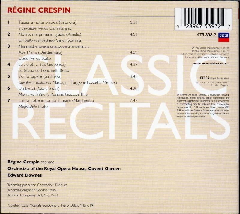 サブ画像1:レジーヌ・クレスパン(S) イタリア・オペラ・アリア集 (DECCA)ジャケット写真 サブ画像1:レジーヌ・クレスパン(S) イタリア・オペラ・アリア集 (DECCA)ジャケット写真