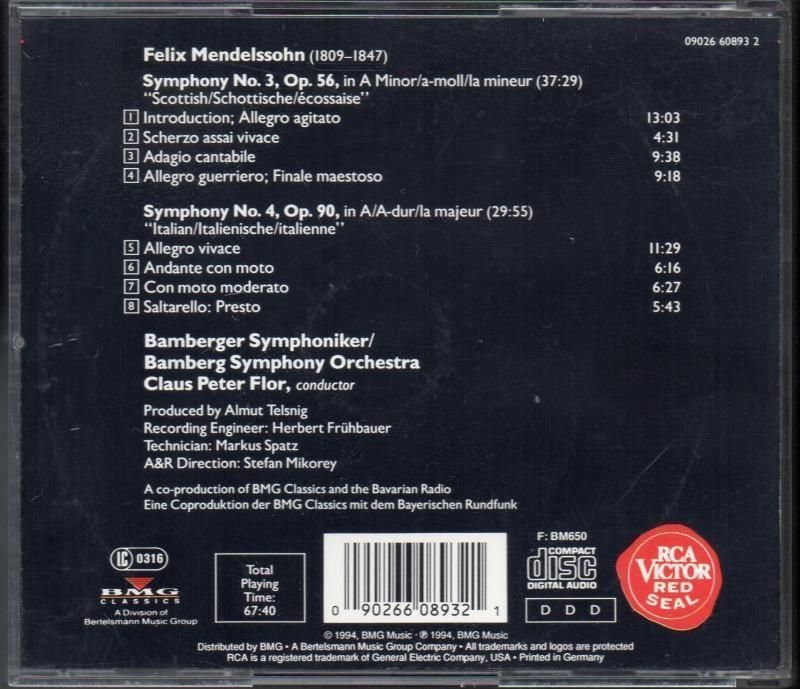 サブ画像1:メンデルスゾーン:交響曲第3,4番 フロール=Bam (RCA)ジャケット写真 サブ画像1:メンデルスゾーン:交響曲第3,4番 フロール=Bam (RCA)ジャケット写真