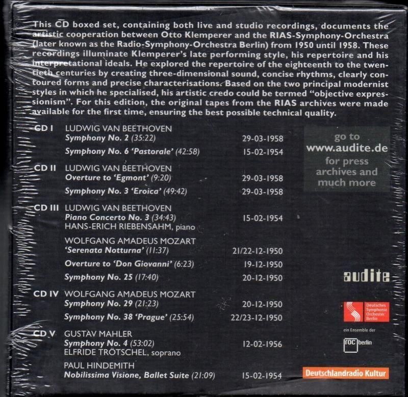 サブ画像1:クレンペラー RIAS録音集 1950〜58年 ベートーヴェン,モーツァルト 他 (AUDITE・5CD)未開封ジャケット写真 サブ画像1:クレンペラー RIAS録音集 1950〜58年 ベートーヴェン,モーツァルト 他 (AUDITE・5CD)未開封ジャケット写真