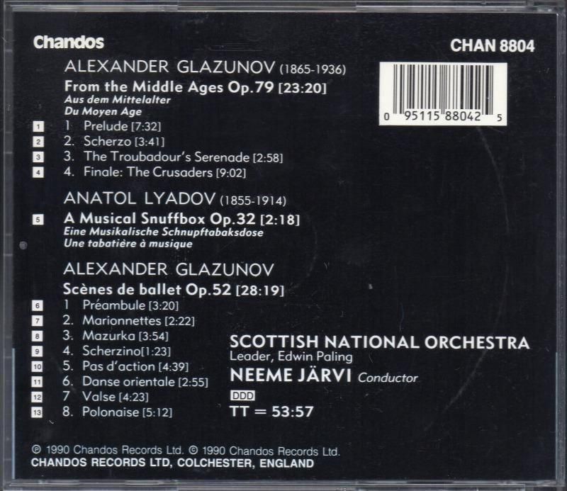 サブ画像1:グラズノフ:中世より,バレエの風景 他 Nヤルヴィ=SNO (MCHAN8804)ジャケット写真 サブ画像1:グラズノフ:中世より,バレエの風景 他 Nヤルヴィ=SNO (MCHAN8804)ジャケット写真