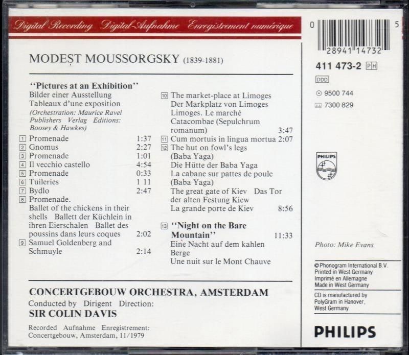 サブ画像1:ムソルグスキー:展覧会の絵,禿山の一夜 Cデイヴィス=KCO (PHILIPS)ジャケット写真 サブ画像1:ムソルグスキー:展覧会の絵,禿山の一夜 Cデイヴィス=KCO (PHILIPS)ジャケット写真